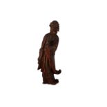 A CHINESE LACQUERED WOOD FIGURE OF A LUOHAN.
