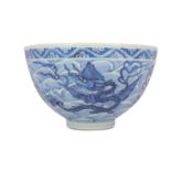 A CHINESE BLUE AND WHITE 'MYTHICAL BEASTS' BOWL.