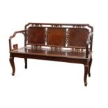 A CHINESE BURL-INSET BENCH.