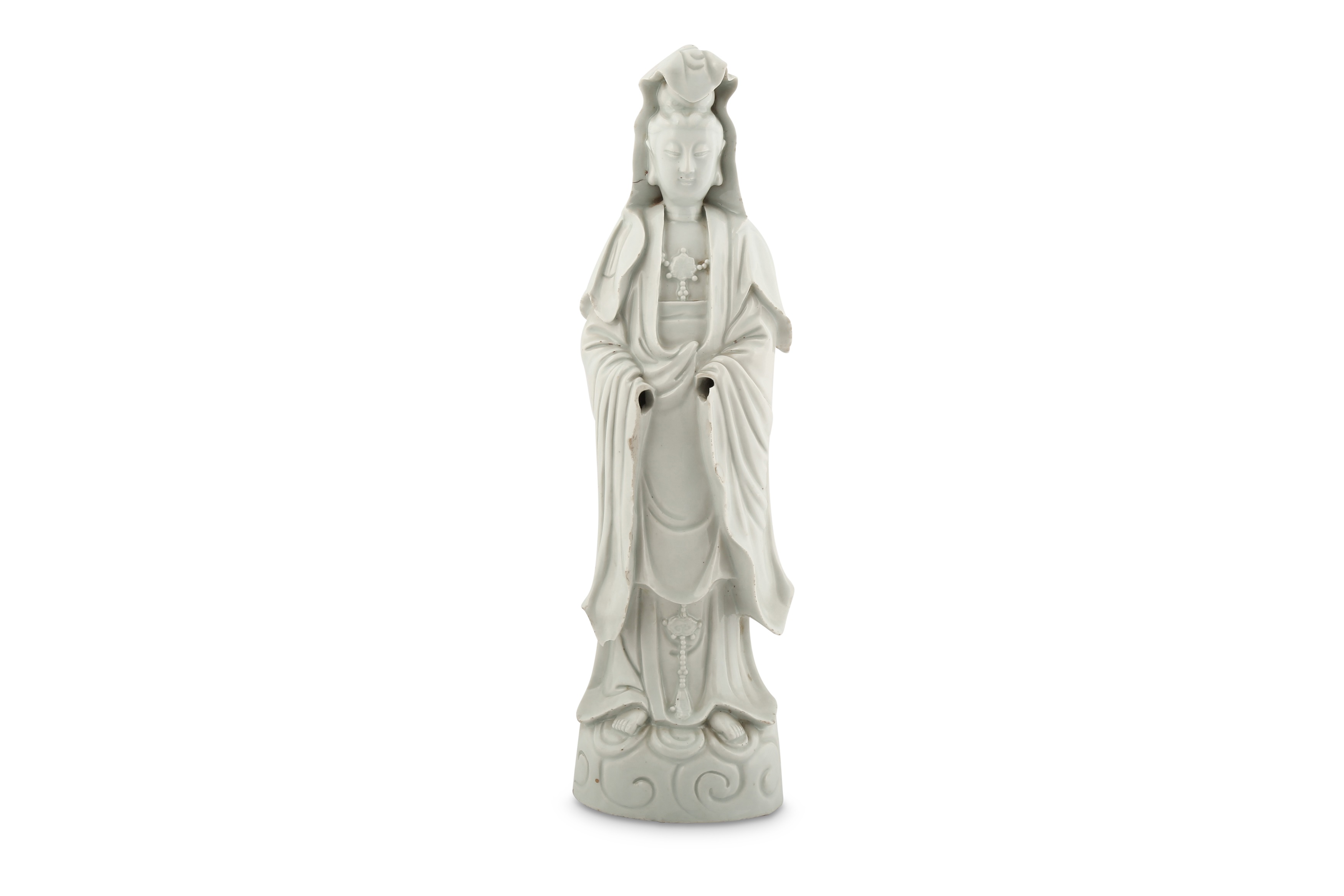 A CHINESE BLANC-DE-CHINE FIGURE OF GUANYIN.