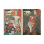 TWO WOODBLOCK PRINTS BY KUNIYOSHI.