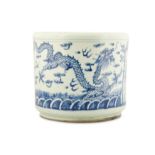 A LARGE CHINESE BLUE AND WHITE 'DRAGON' BRUSHPOT, BITONG.