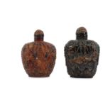 TWO CHINESE AMBER SNUFF BOTTLES.