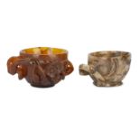 TWO SMALL CHINESE HARDSTONE CUPS.