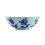 A CHINESE BLUE AND WHITE 'IMMORTALS' BOWL.