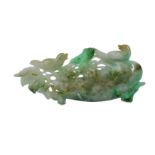 A CHINESE JADEITE MELON AND BIRDS CARVING.