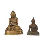 TWO BRONZE FIGURES OF SAKYAMUNI BUDDHA SAKYAMUNI.