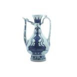 A CHINESE BLUE AND WHITE 'MAGICAL FOUNTAIN' EWER.