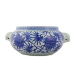 A BLUE AND WHITE 'LOTUS SCROLL' INCENSE BURNER.