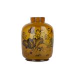 A LARGE CHINESE INTERIOR-DECORATED AMBER GLASS SNUFF BOTTLE.