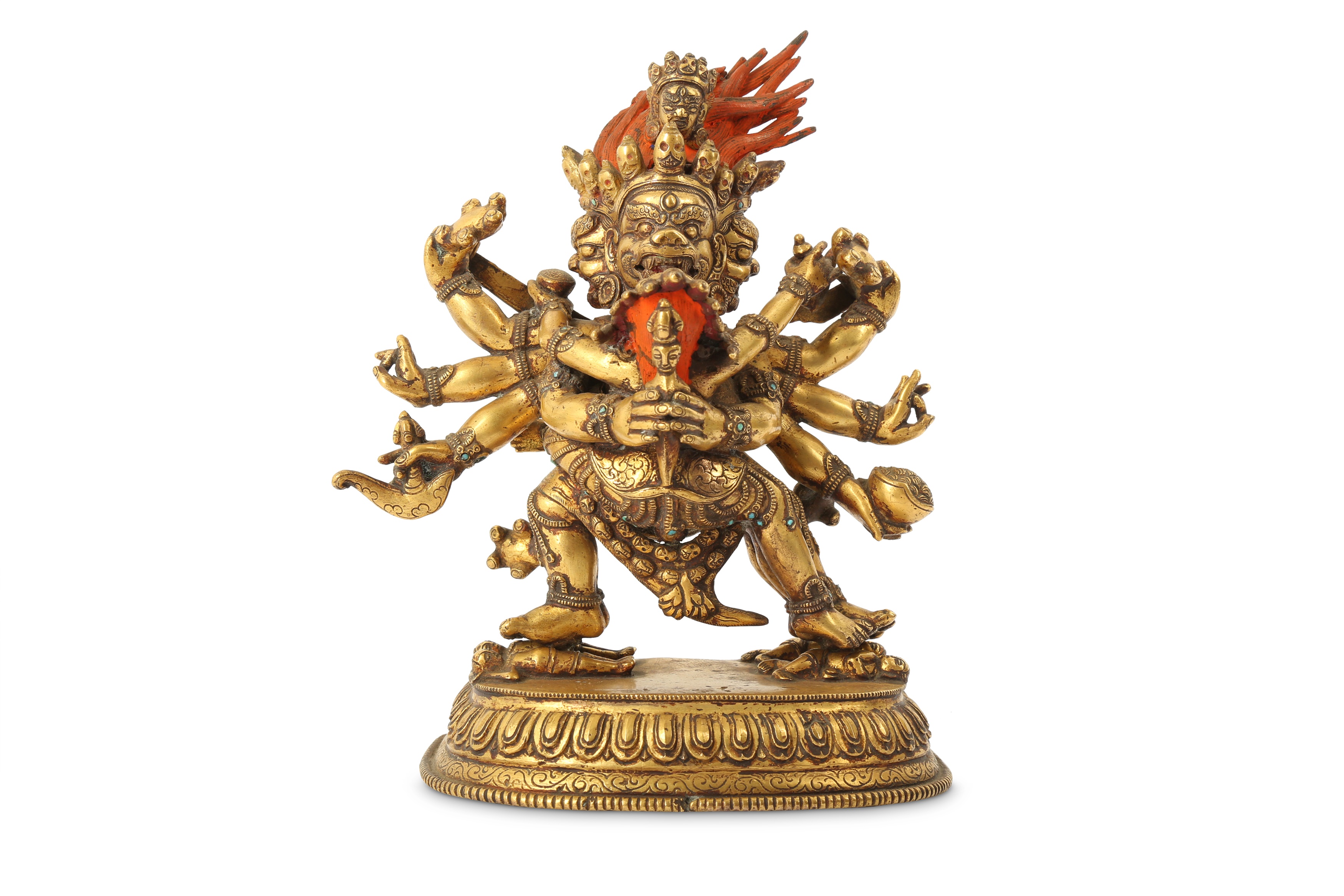 A TIBETAN GILT-BRONZE FIGURE OF YAMANTAKA.