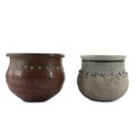 TWO CHINESE RICE MEASURING JARS.