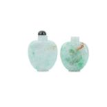 TWO CHINESE APPLE-GREEN JADEITE SNUFF BOTTLES.