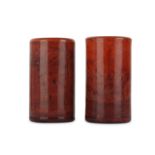 TWO CHINESE REALGAR GLASS BRUSH POTS, BITONG.