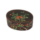 A CHINESE COROMANDEL LACQUER OVAL BOX AND COVER.