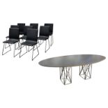 A contemporary dining table by Live Iconic and eight dining chairs