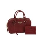 Prada Burgundy Saffiano Mini Tote and Wallet