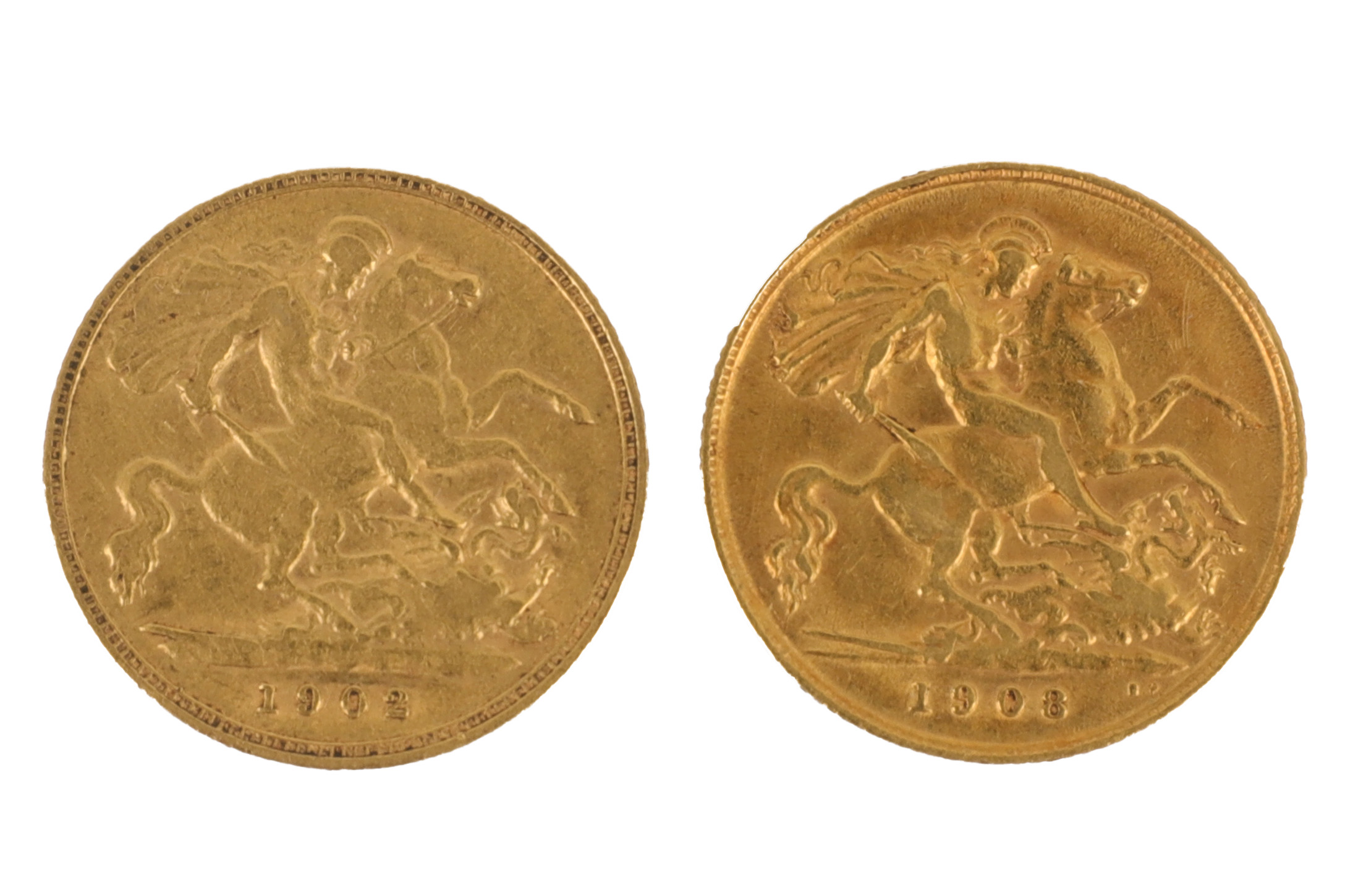 Two Edward VII half sovereigns, dated 1902 and 1908