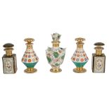 Five 19th century French porcelain perfume bottles