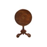 A Continental fruitwood and red painted birdcage tilt top table