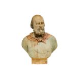 AMENDED - A LATE 19TH CENTURY ITALIAN TINTED MARBLE BUST OF GIUSEPPE GARIBALDI (ITALIAN 1807 - 1882)