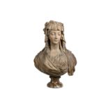 AN EARLY 19TH CENTURY FRENCH TERRACOTTA BUST OF A VESTAL VIRGIN