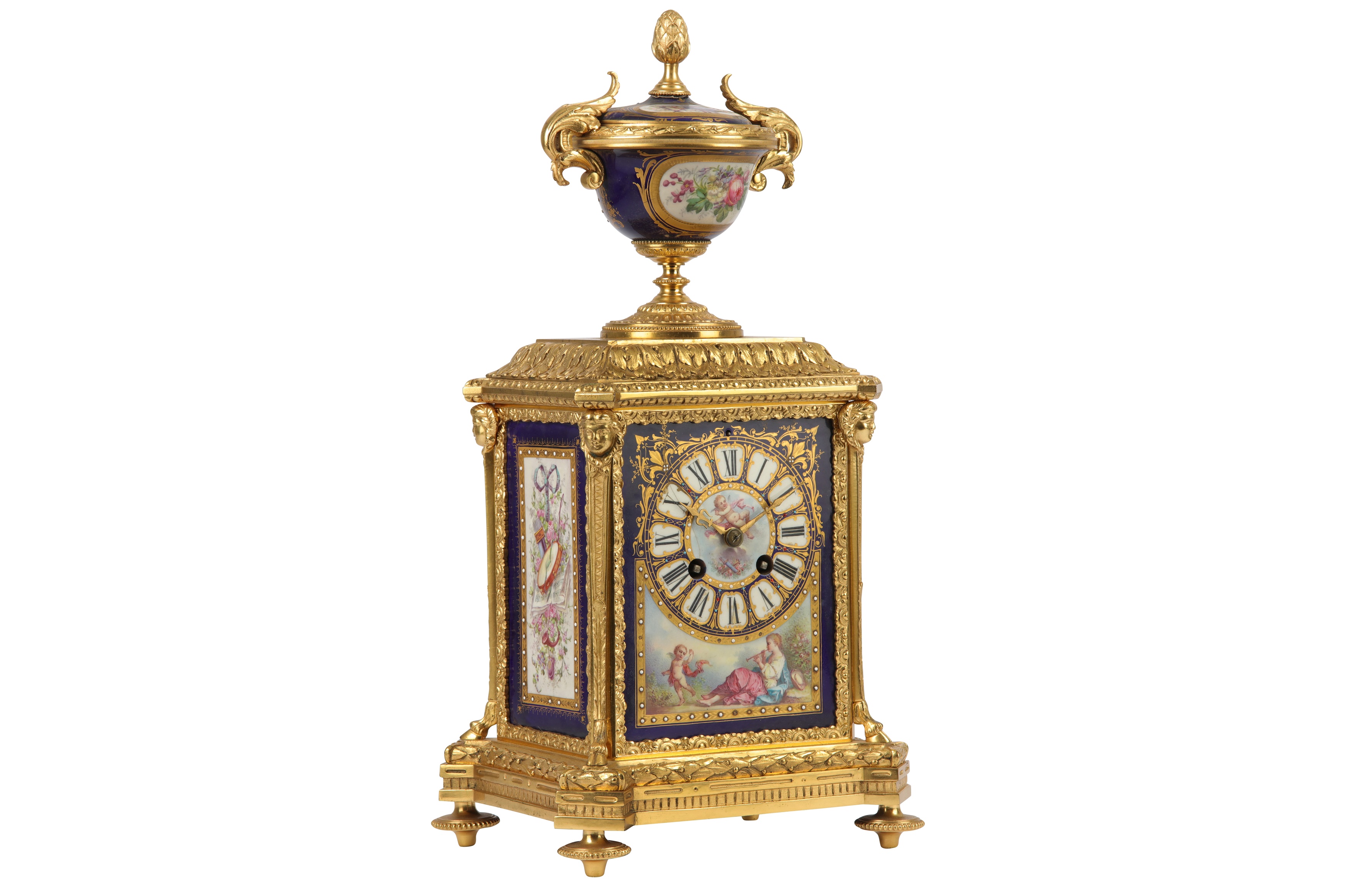 A THIRD QUARTER 19TH CENTURY FRENCH NAPOLEON III GILT BRONZE AND SERVES PORCELAIN MANTEL CLOCK - Image 2 of 8