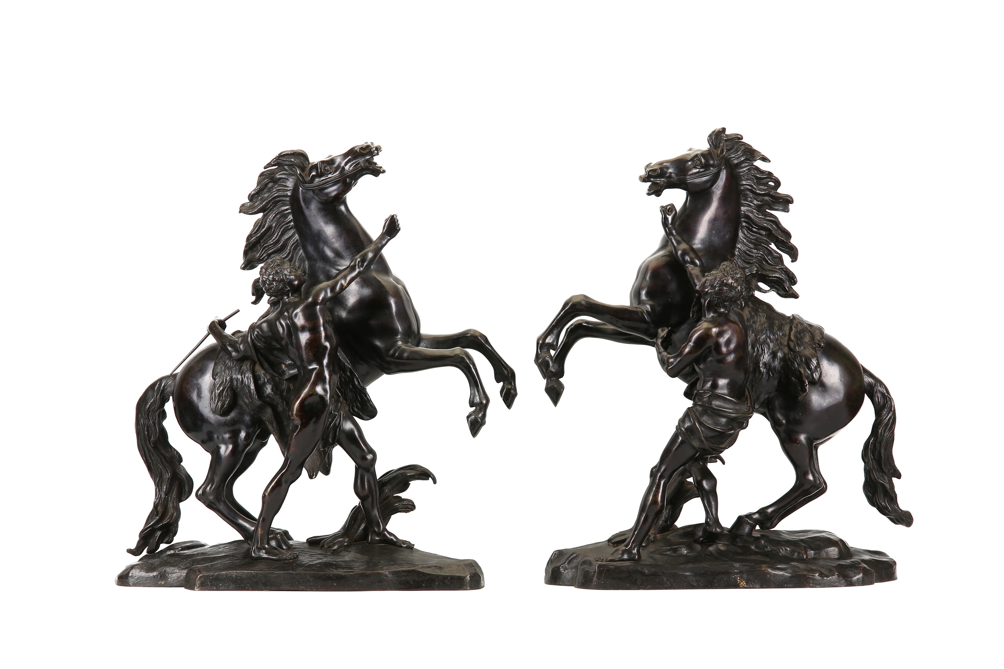 A LARGE PAIR OF MID 19TH CENTURY FRENCH BRONZE MODELS OF THE MARLY HORSES AFTER THE MODELS BY - Image 2 of 4