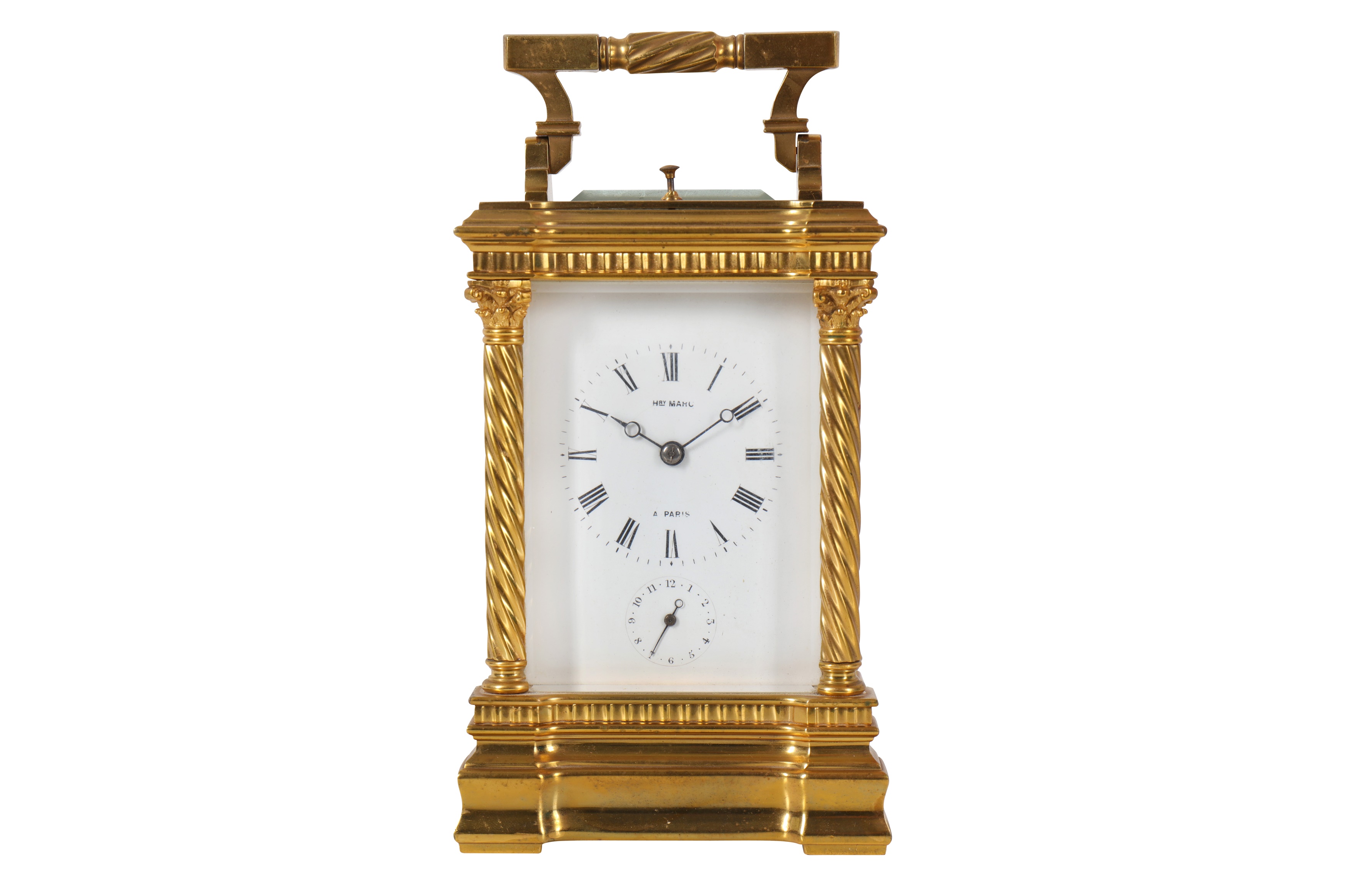 A FINE LATE 19TH CENTURY FRENCH GILT BRONZE CARRIAGE CLOCK WITH ALARM AND REPEAT