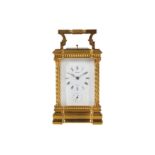 A FINE LATE 19TH CENTURY FRENCH GILT BRONZE CARRIAGE CLOCK WITH ALARM AND REPEAT