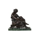 A LATE 19TH CENTURY BRONZE FIGURE OF A SEATED SAPPHO AFTER A MODEL BY JEAN-JACQUES PRADIER (FRENCH