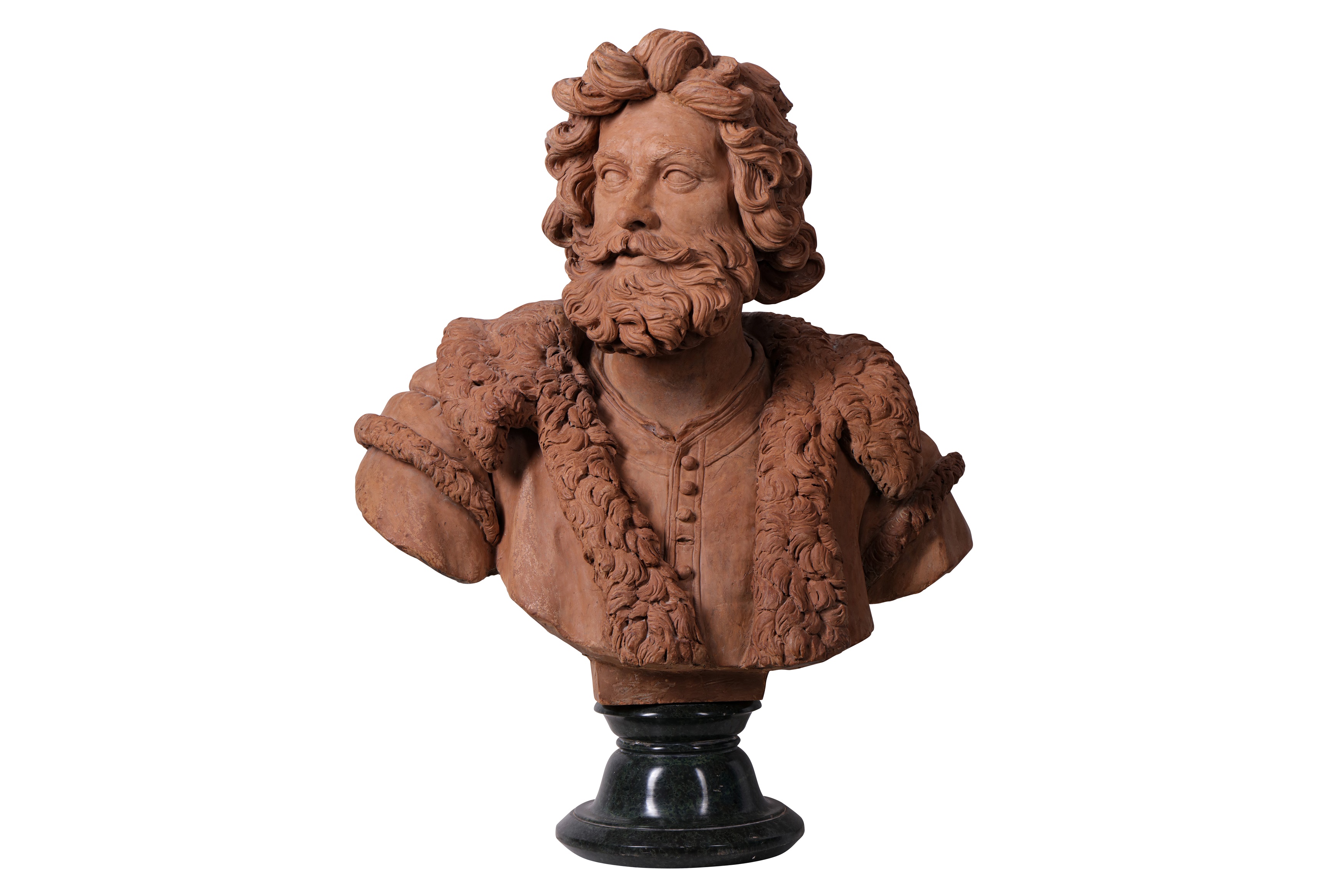 A LATE 17TH / EARLY 18TH CENTURY SOUTH NETHERLANDISH TERRACOTTA BUST OF A BEARDED MAN