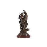 A LATE 19TH CENTURY FRENCH PATINATED BRONZE FIGURAL GROUP OF CUPID AND PSYCHE, AFTER A MODEL BY