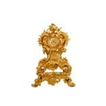 AN EXTREMELY LARGE MID 19TH CENTURY FRENCH ROCOCO STYLE GILT BRONZE MANTEL CLOCK