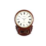 A SECOND QUARTER 19TH CENTURY MAHOGANY AND BRASS INLAID DROP DIAL FUSEE WALL CLOCK