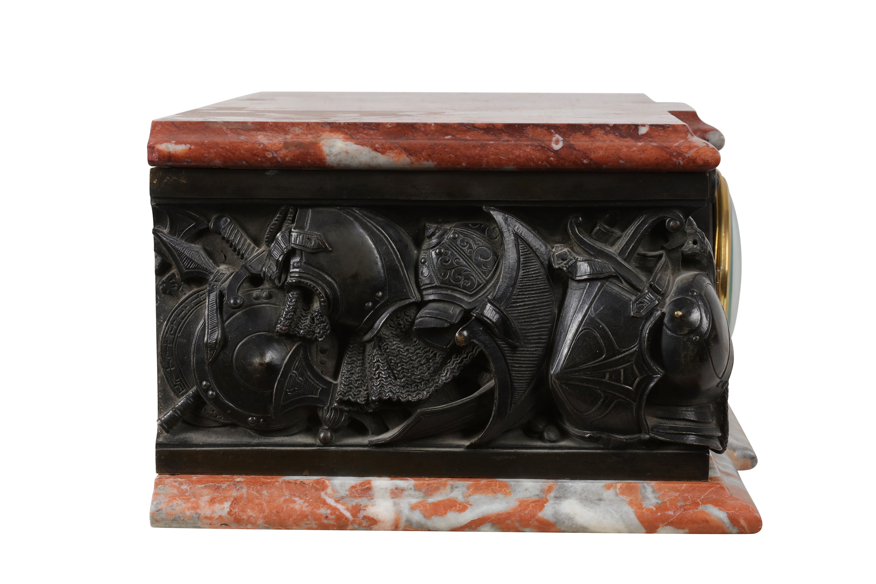 AN EARLY 20TH CENTURY FRENCH PATINATED BRONZE AND RED MARBLE PLINTH CLOCK - Image 3 of 5