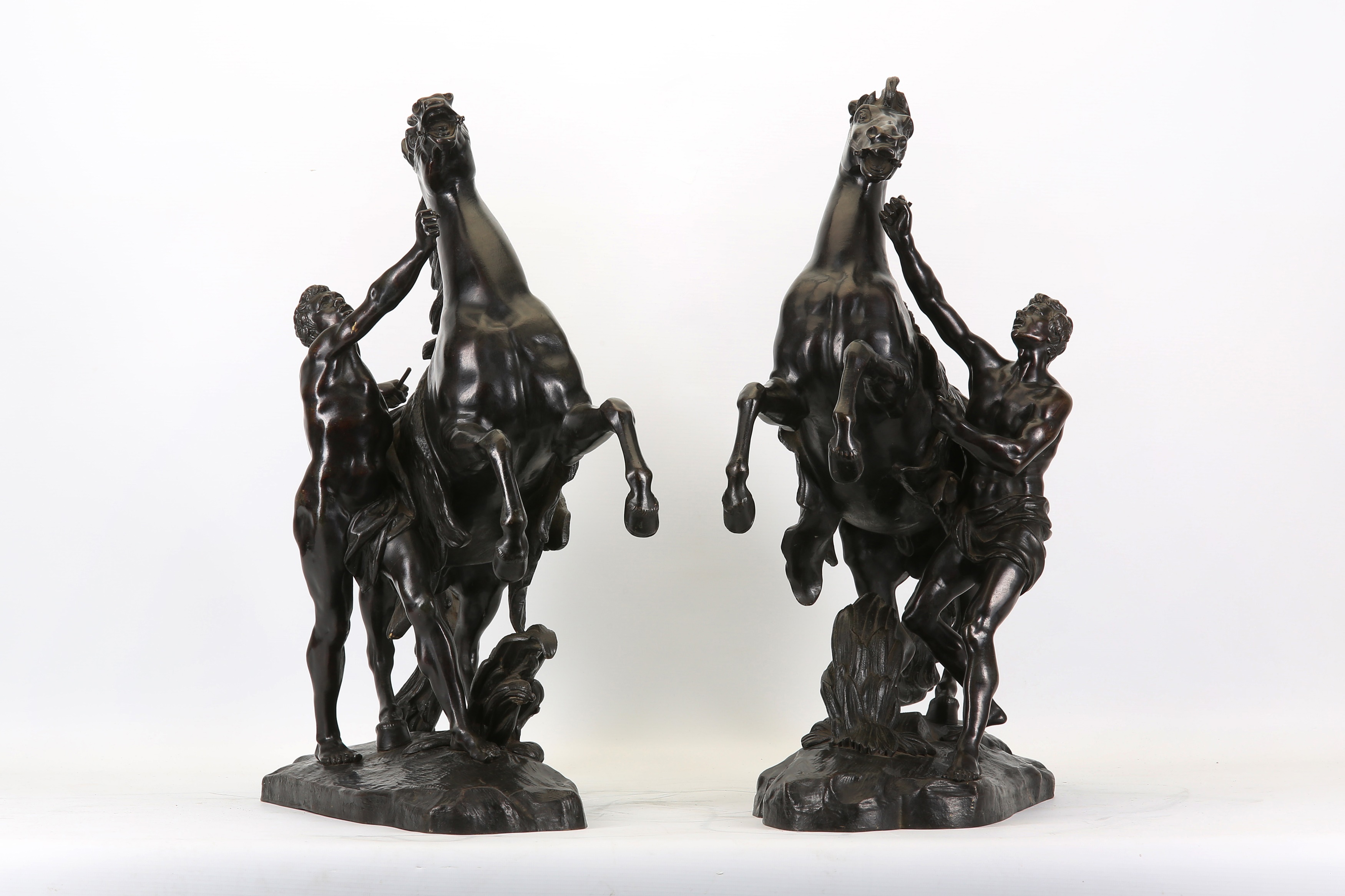 A LARGE PAIR OF MID 19TH CENTURY FRENCH BRONZE MODELS OF THE MARLY HORSES AFTER THE MODELS BY - Image 3 of 4