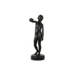 A LARGE LATE 19TH CENTURY FRENCH PATINATED BRONZE FIGURE OF A BOY BY A FOLLOWER OF THE 'NEW