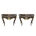 AN IMPRESSIVE PAIR OF 20TH CENTURY PIETRA DURA AND GILTWOOD CONSOLE TABLES
