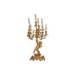 A LARGE EARLY 20TH CENTURY FRENCH GILT BRONZE EIGHT BRANCH FIGURAL CANDELABRA