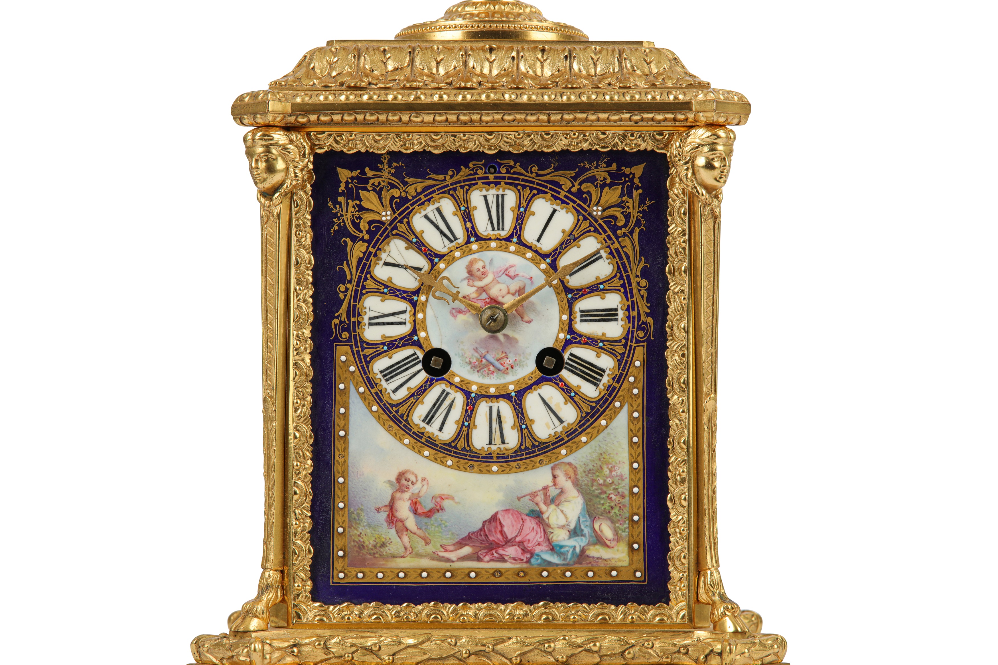 A THIRD QUARTER 19TH CENTURY FRENCH NAPOLEON III GILT BRONZE AND SERVES PORCELAIN MANTEL CLOCK - Image 7 of 8