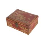 AN 18TH CENTURY FRENCH RED JAPANNED LACQUER AND GILT BOX