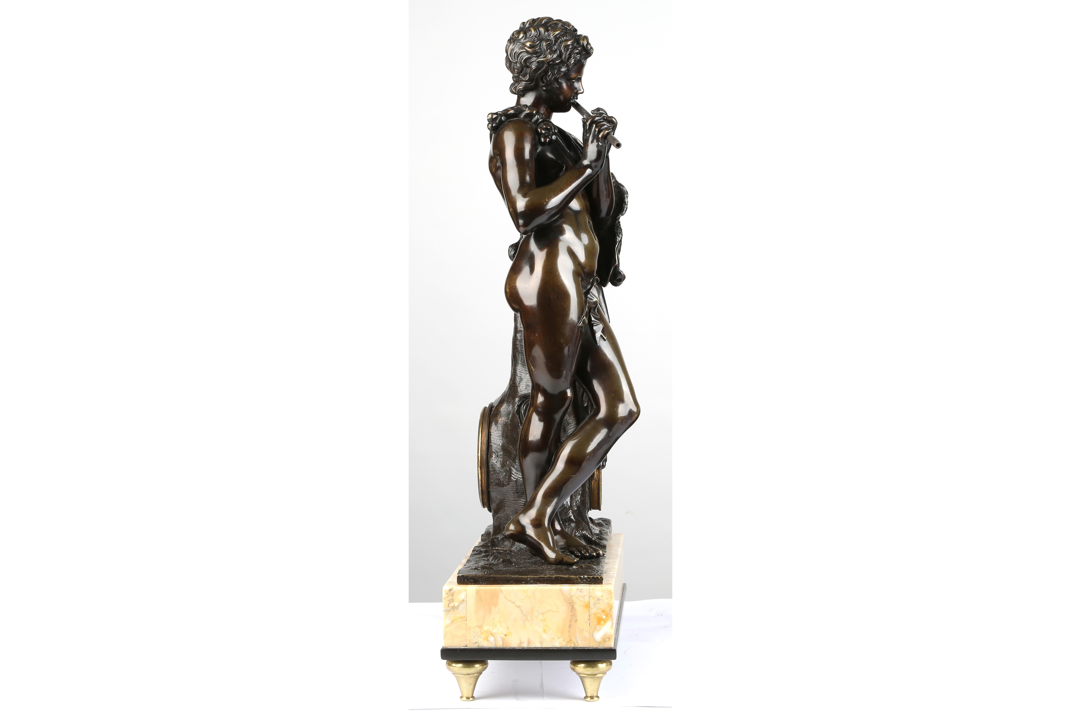 A LATE 19TH CENTURY FRENCH PATINATED BRONZE FIGURAL CLOCK DEPICTING A SATYR - Image 6 of 6