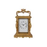 A MID-19TH CENTURY FRENCH GILT BRASS STRIKING CARRIAGE CLOCK BY LUCIEN, PARIS