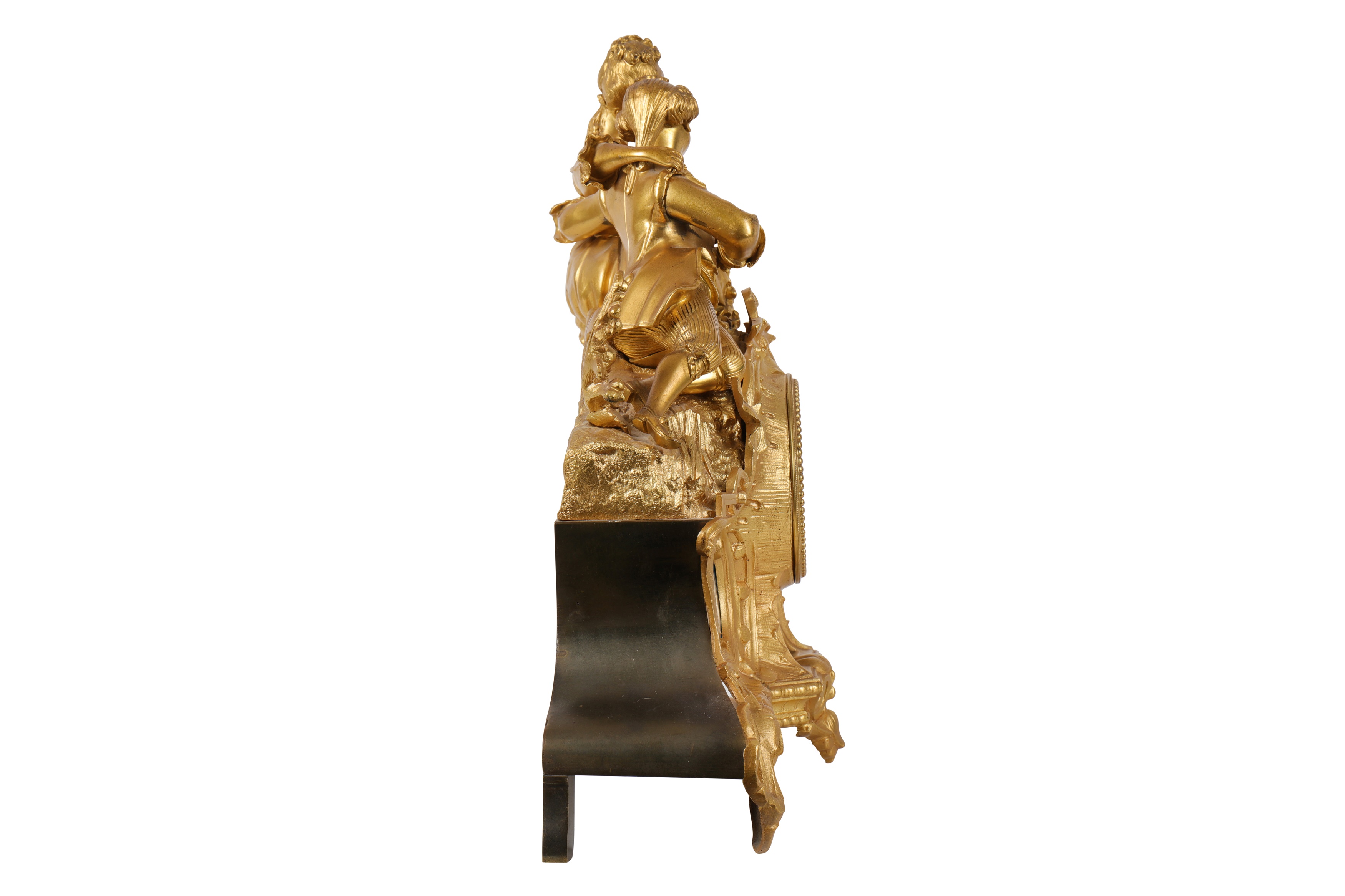 A LATE 19TH CENTURY FRENCH GILT BRONZE AND BLUE PORCELAIN FIGURAL MANTEL CLOCK - Image 4 of 5