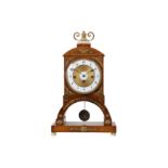 AN EALRY 19TH CENTURY GILT BRONZE MOUNTED WALNUT BIEDERMEIER MANTEL CLOCK