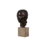 AN EARLY 20TH CENTURY PATINATED BRONZE BUST OF A YOUNG WOMAN BY HERBERT WILLIAM PALLISER (BRITISH