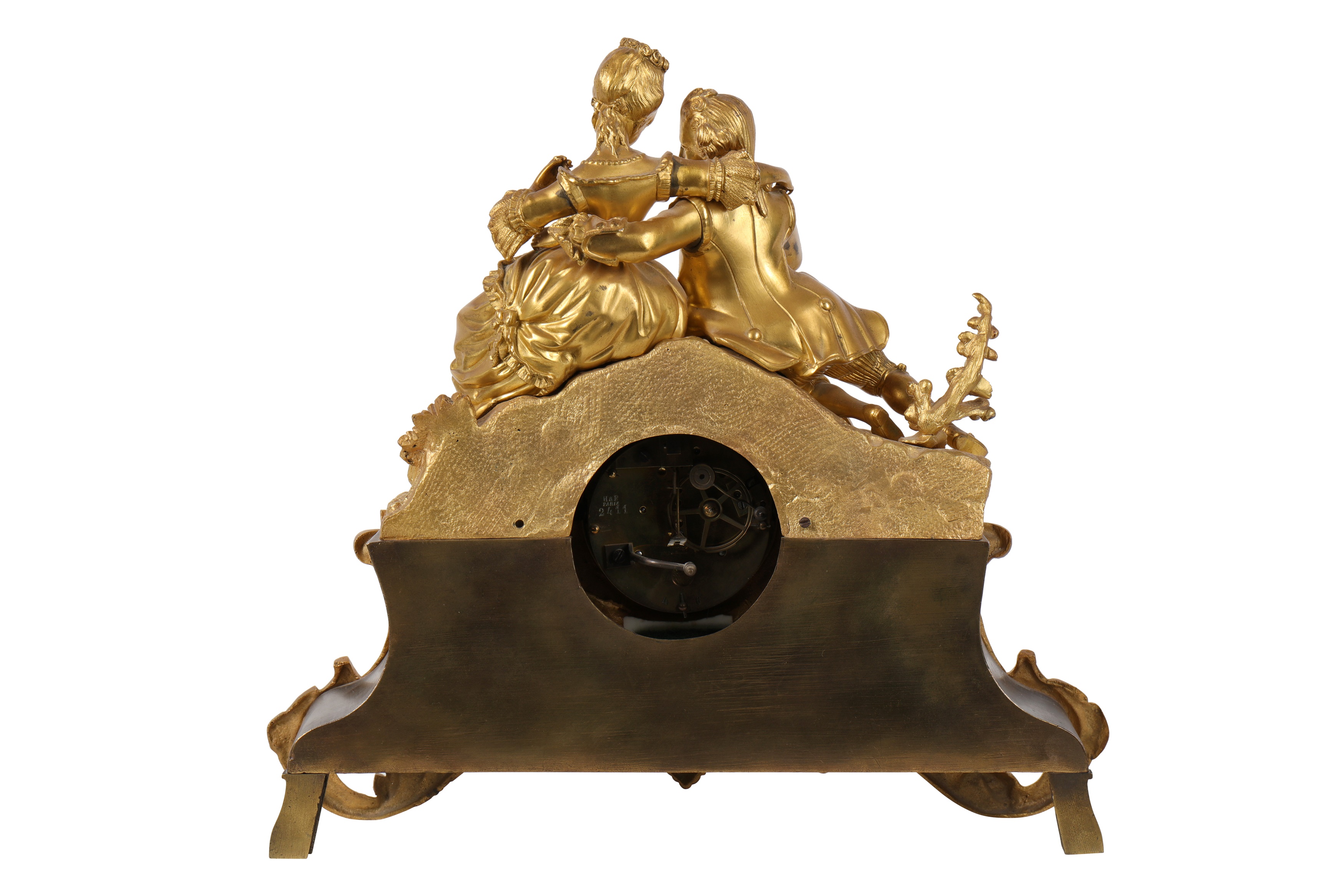 A LATE 19TH CENTURY FRENCH GILT BRONZE AND BLUE PORCELAIN FIGURAL MANTEL CLOCK - Image 3 of 5