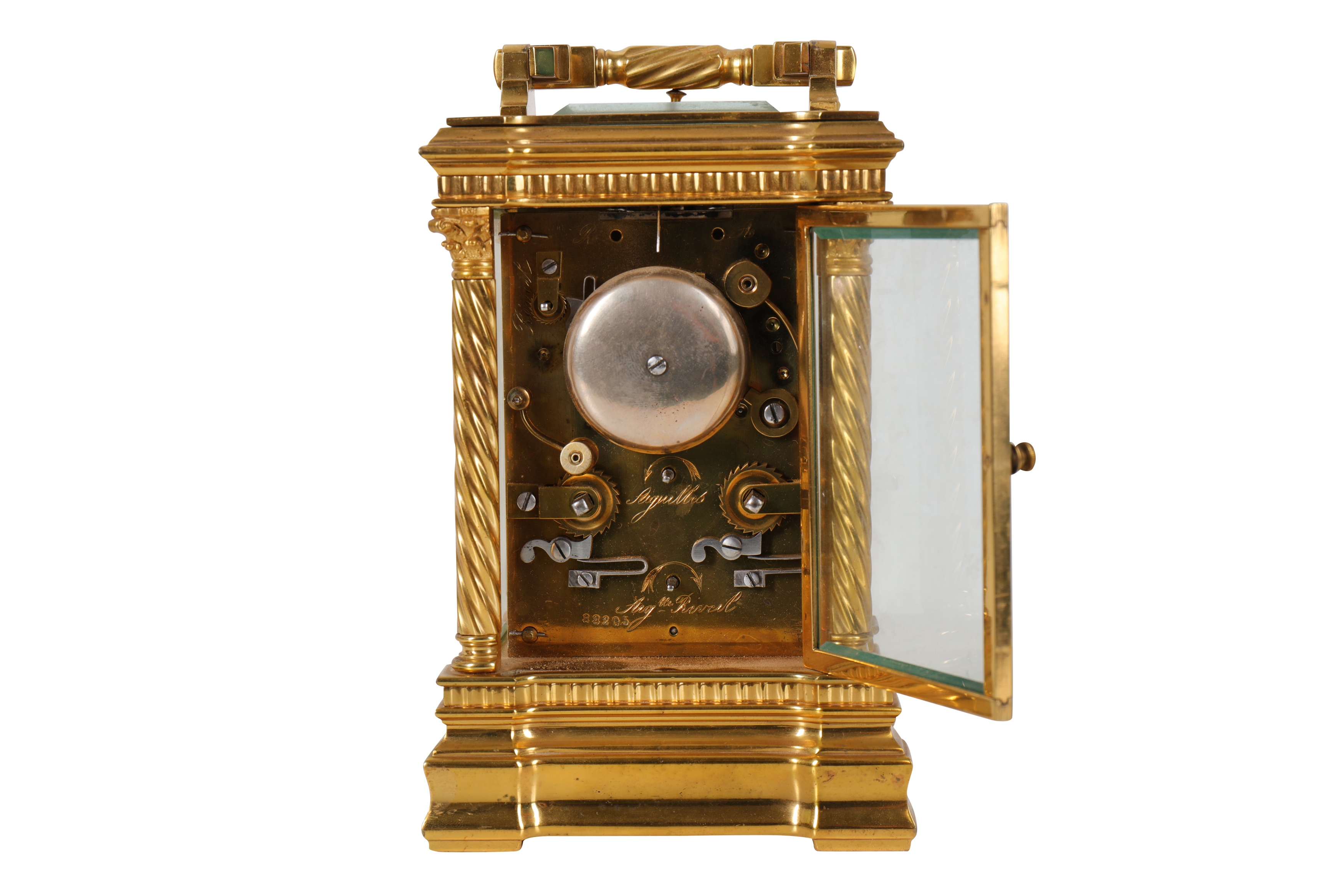 A FINE LATE 19TH CENTURY FRENCH GILT BRONZE CARRIAGE CLOCK WITH ALARM AND REPEAT - Image 4 of 5