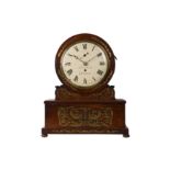 A 19TH CENTURY ENGLISH WILLIAM IV PERIOD ROSEWOOD AND INLAID CUT BRASS INLAID DIAL CLOCK